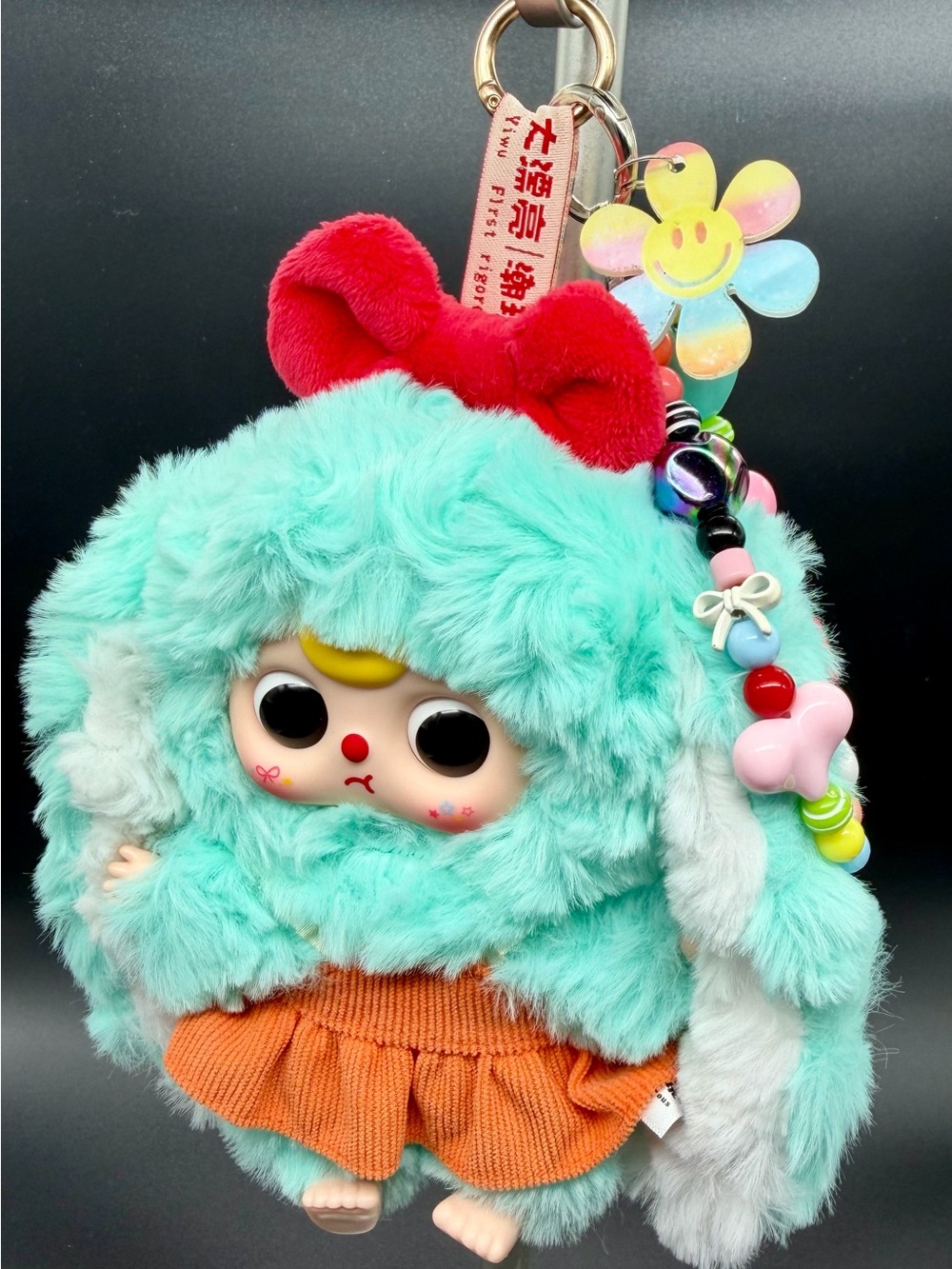 Cute Plush Bunny Keychain Toy - Mint Green with Orange Skirt